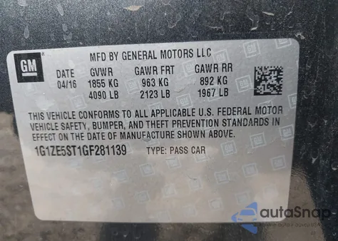 2016 Chevrolet Malibu 1Lt z USA, uszkodzony, nr VIN 1G1ZE5ST1GF281139